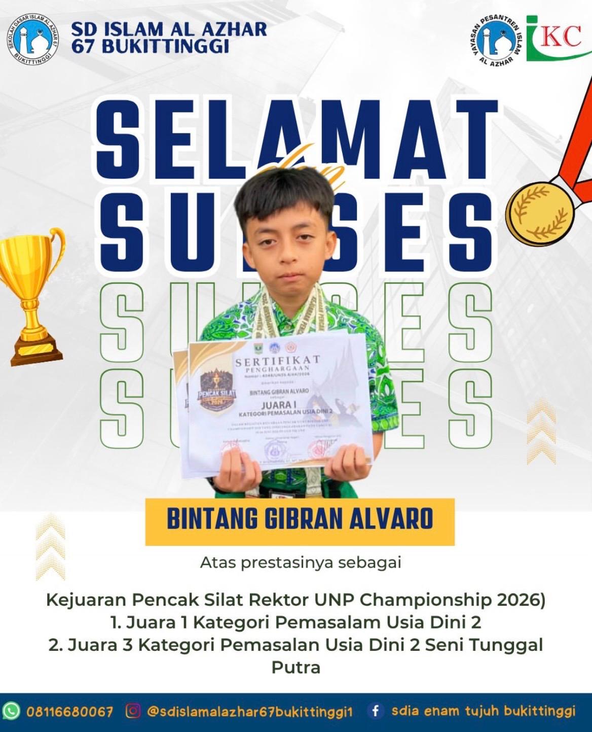 Juara 1 Pemasalan Usia Dini 2 dan Juara 2 Pemasalan Usia Dini 2 Seni Tunggal Putra Kejuaraan Pencak Silat Rektor UNP Championship 2026