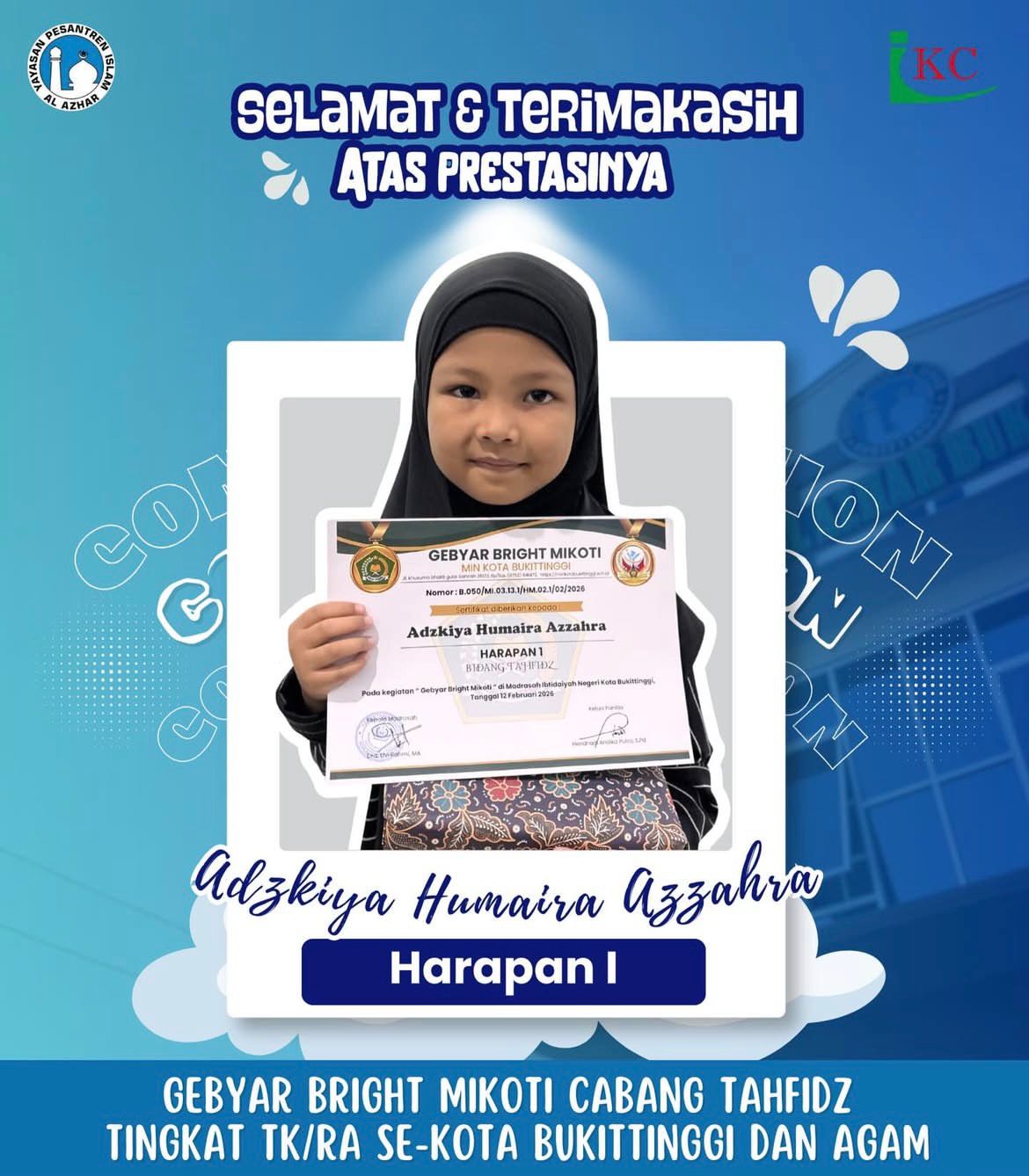 Harapan I Gebyar Bright Mikoti Cabang Tahfidz Tingkat TK/RA Se-Kota Bukittinggi dan Agam